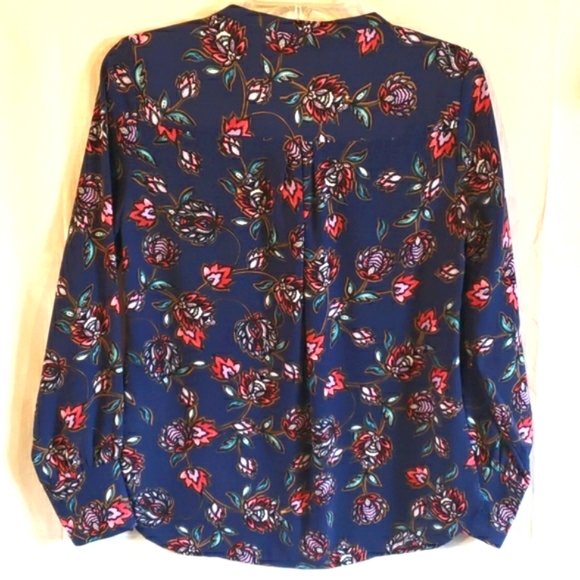 Express Long Sleeve Blue Floral Retro Blouse XS - Picture 6 of 10